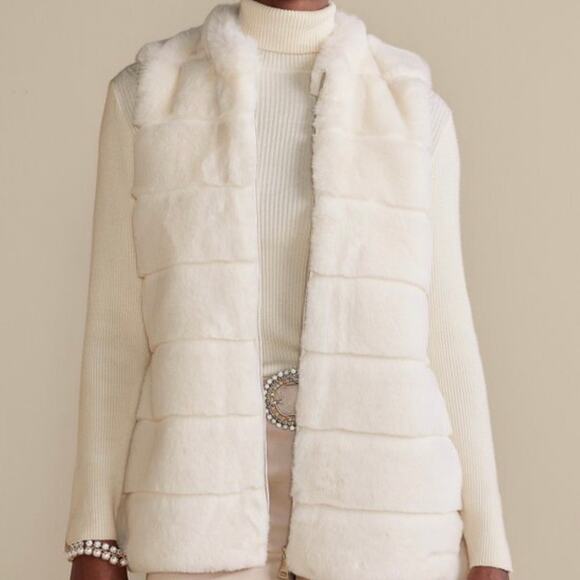 Soft Surroundings St. Moritz Vest Faux Fur Outer Fluffy Lined Tiered Size Large - Picture 1 of 9